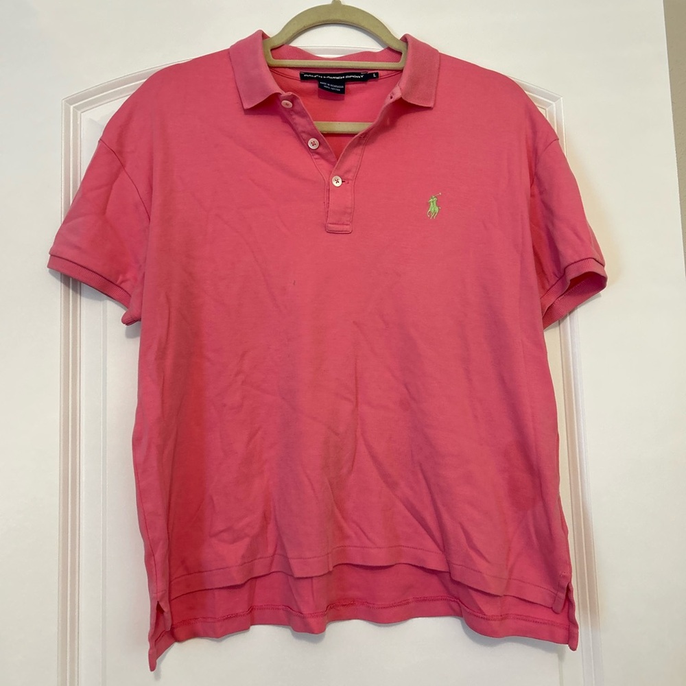 Ralph Lauren Pink Polo Shirt with green emblem size Large